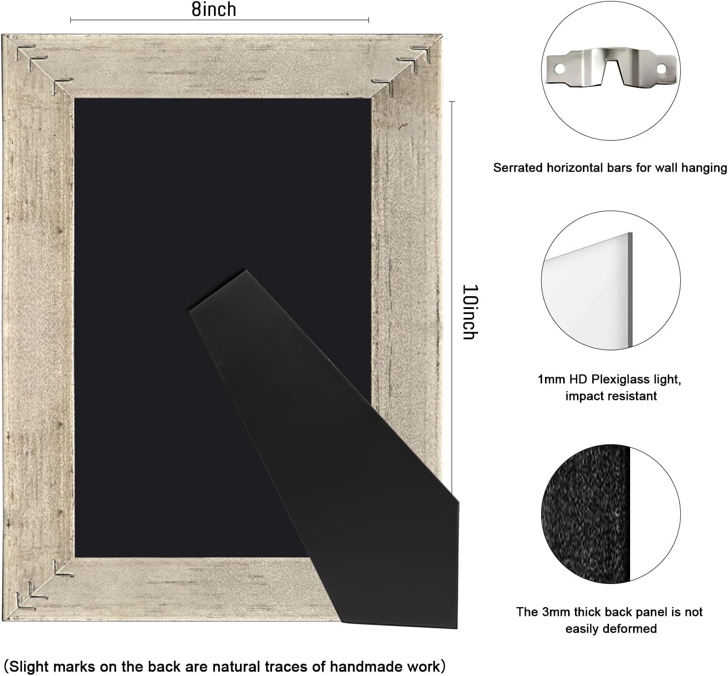 8x10 inch Black Picture Frame, Soild Wood Picture Frame with Plexiglass and Backing Board, Modern Black Frame for Canvas & Photos Home Wall Art Decor