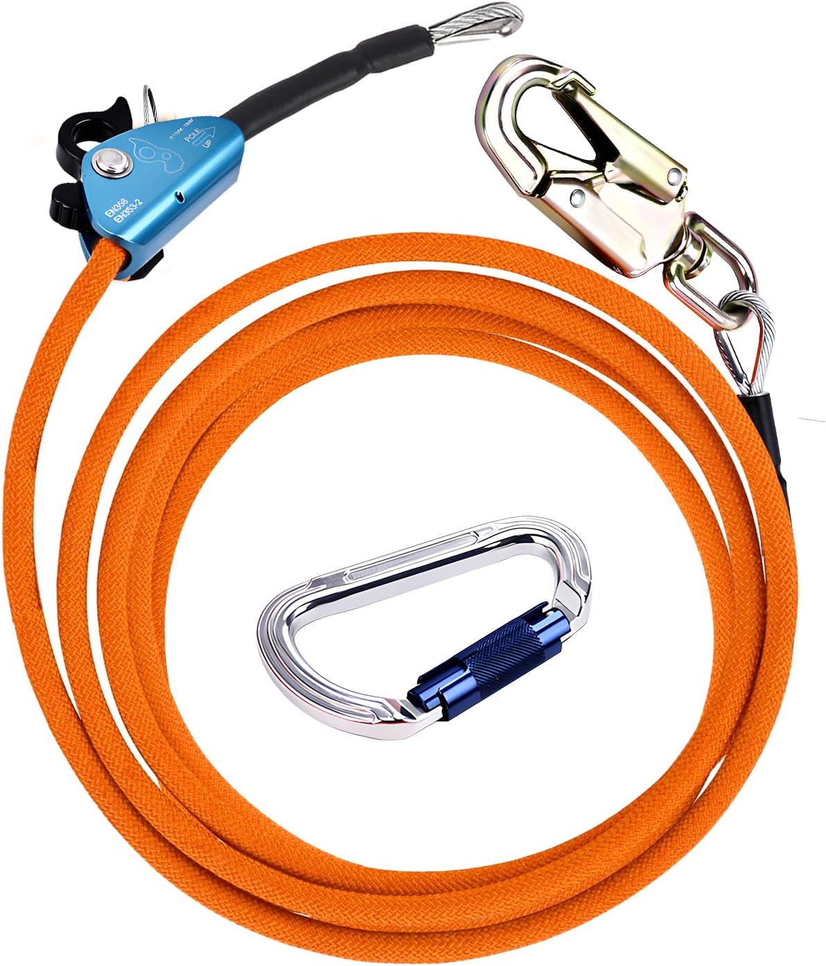 Flipline Tree Climbing Lanyard - 1/2''x 10 ft, Steel Wire Core Flip Line Rope with Alloy Steel Swivel Snap Hook, Locking Carabiner, Adjustable, Low Stretch, Cut Resistant for Arborist Tree Work