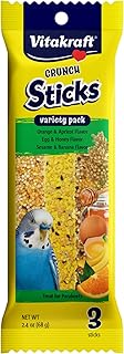 Vitakraft Crunch Sticks Variety Pack: Orange & Apricot Flavor, Egg & Honey Flavor, Sesame & Banana Flavor Treats for Parakeets, 2.4 oz