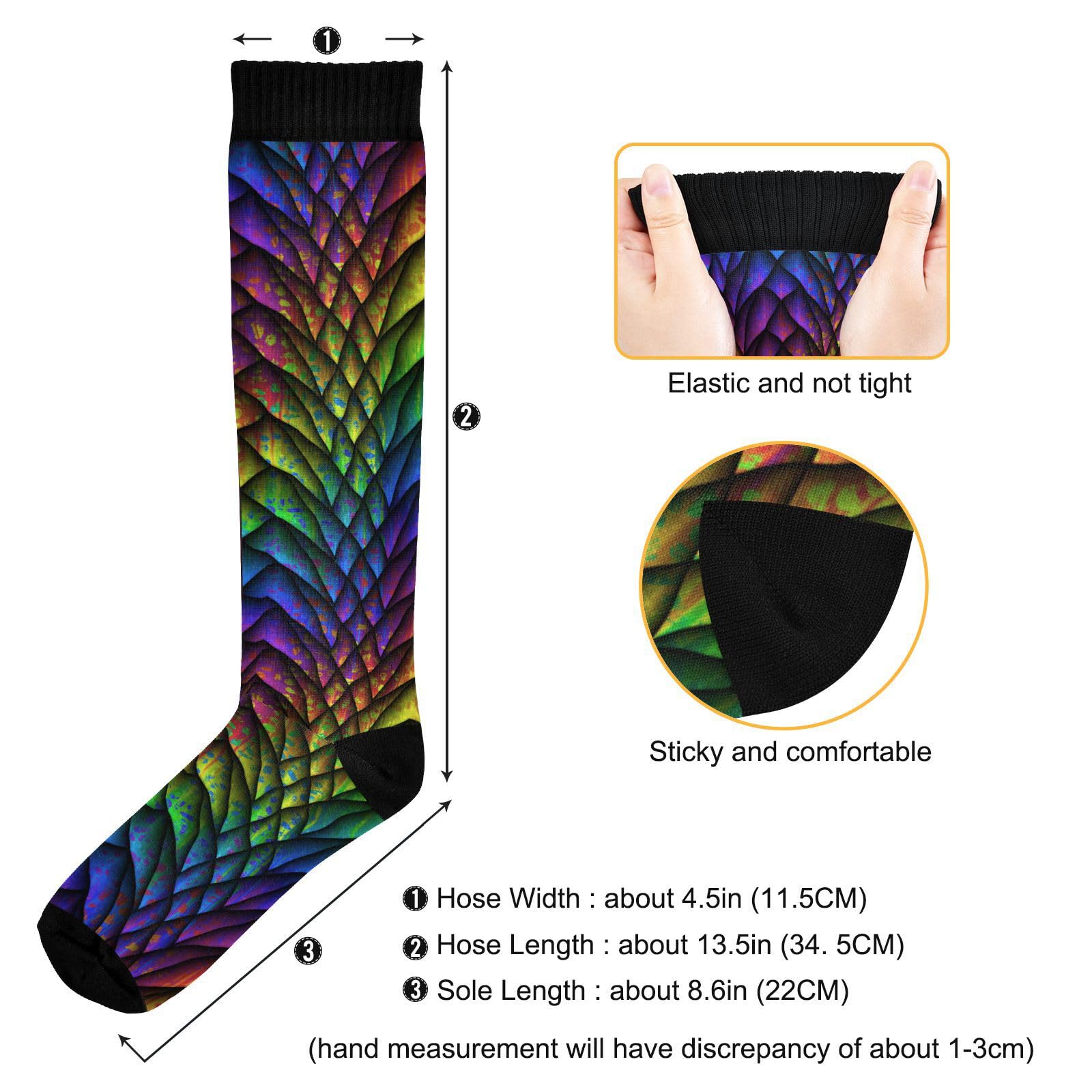 Fisyme Dragon Scales Rainbow Socks for Men Women, Warm Comfort Athletic Crew Running Hiking Cycling Compression Socks