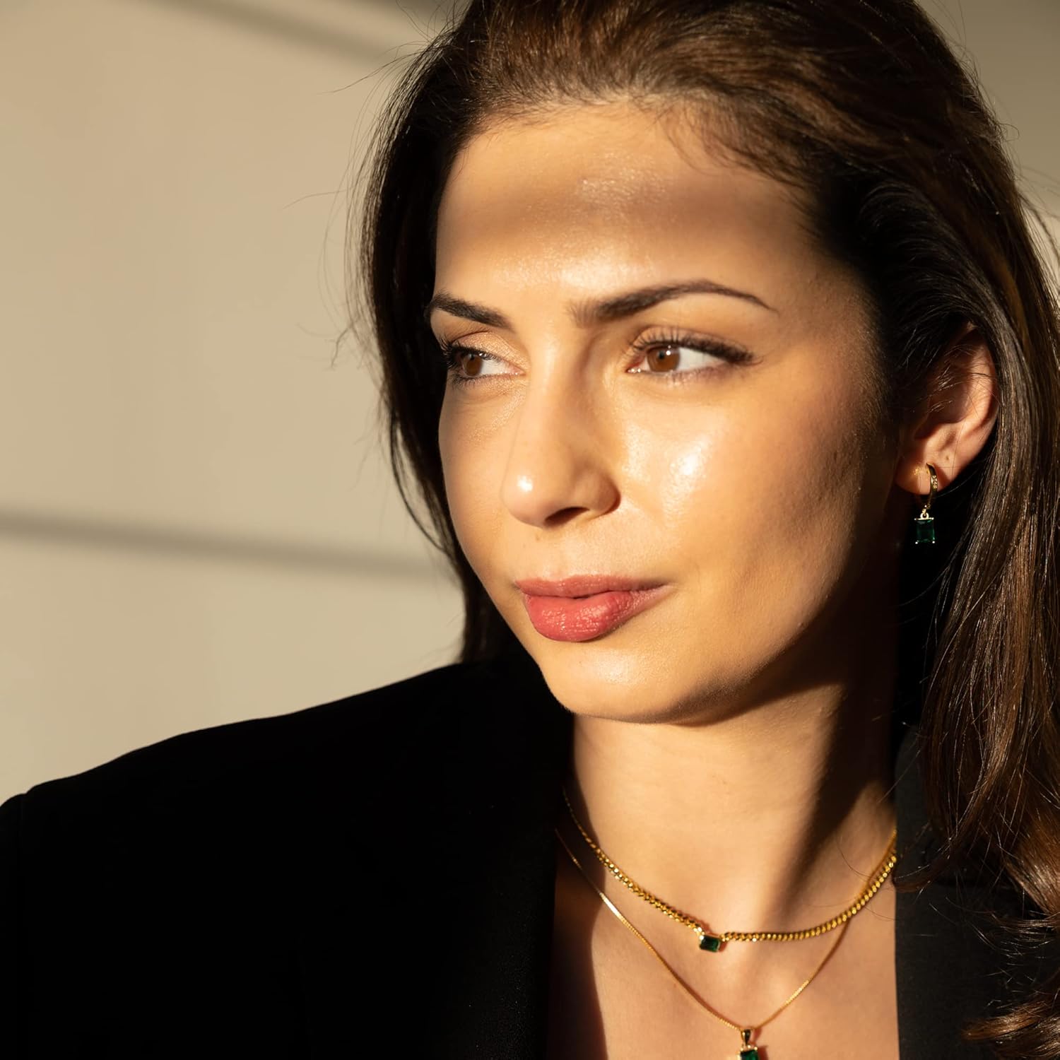 Baguette CZ Pendant Necklace | 14K Gold Plated Sterling Silver | Emerald Baguette Pendant Dainty Box Chain Necklace 18''