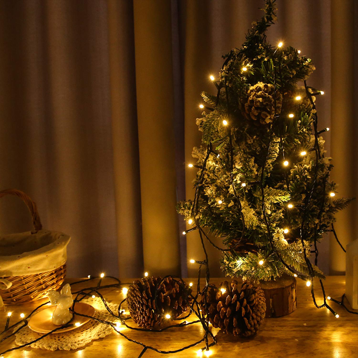 HENGMEI - Guirnalda luminosa (8 modos, decoración navideña, luz para interior y exterior, jardín, bodas, decoración de fiestas (100 m, 1000 ledes, blanco cálido)