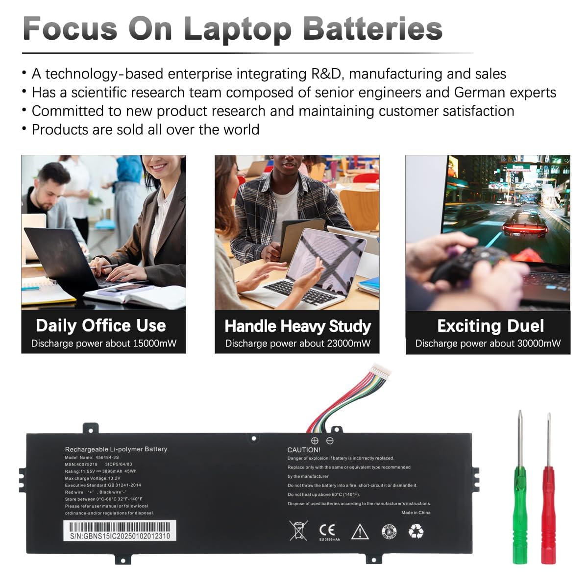 456484-3S 40075218 Laptop Akku für Medion Akoya E16402 E15407 E16401 E15303 E14304 E15309 E14303 E15408 11.55V 45Wh 3896mAh