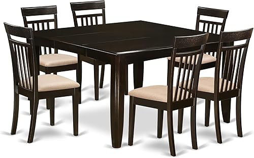 Miniatura 13 de East West Furniture PFCA7-CAP-W - Juego de mesa de comedor moderno de 7 piezas que consta de una mesa cuadrada de madera con hoja de mariposa y 6