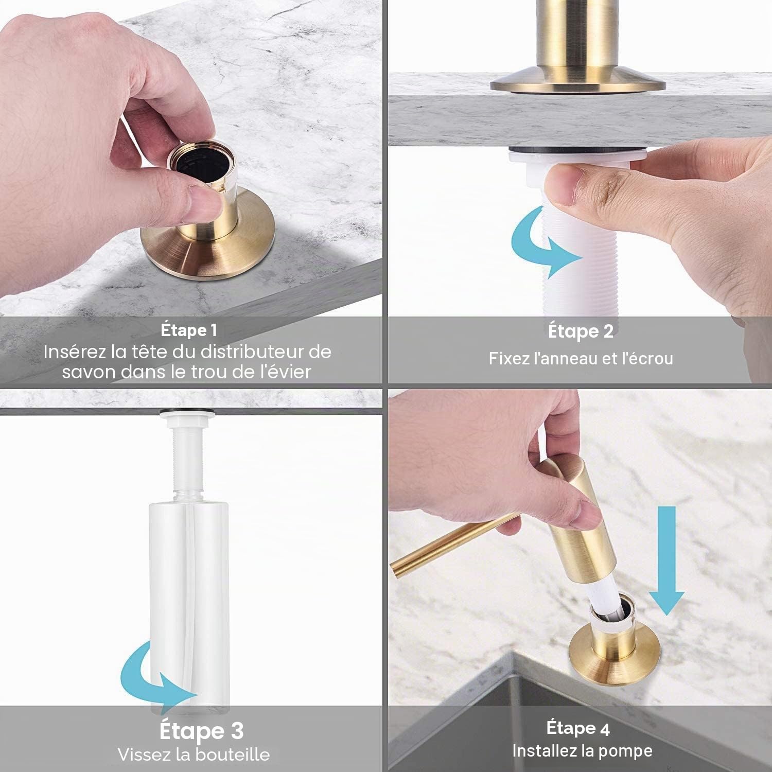 Maizoon Distributeur de Savon à Pression en cuivre pour évier de Cuisine Utilisation multifonctionnelle Durable Facile à Nettoyer Grande capacité avec tête de Pompe rotative à 360 degrés 500ML Or