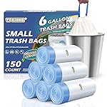 T.FORING 150 Count 6 Gallon Trash Bags Drawstring - 1.1 Mil Heavy Duty Medium Garbage Bags,22.5 Liter Strong Plastic Can Liners Unscented,Thick Waste Basket Bags for Bathroom Office Kitchen