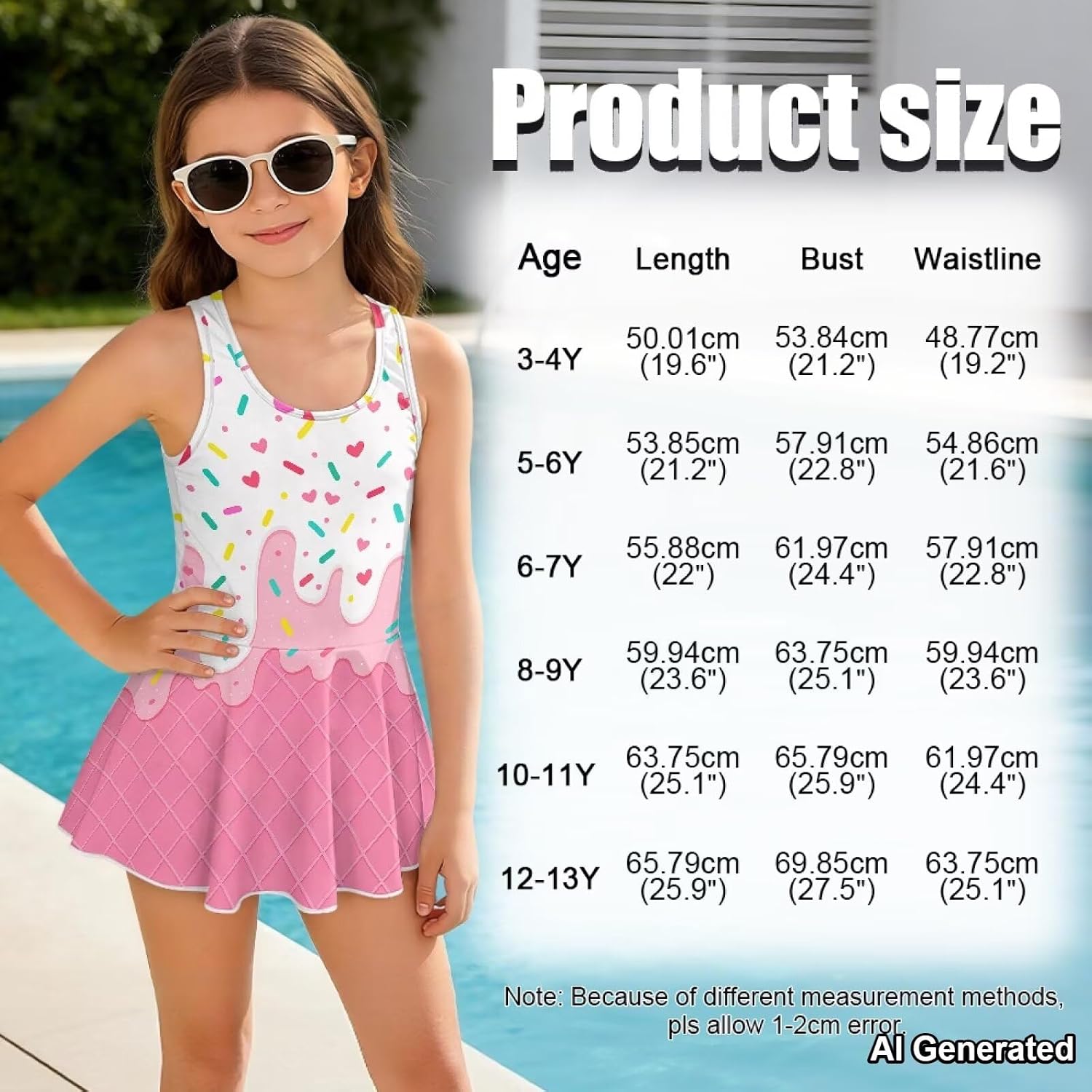 Girls Bathing Suit One Piece Swimsuits Ruffles Swimwear with Skirt UPF 50+ Sun Protection for Kids Child Beach