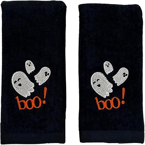 Juego de 2 toallas de baño de Halloween con diseño de familia fantasma espeluznante, color negro, suave, 100% algodón, 12 x 18 pulgadas, decoración