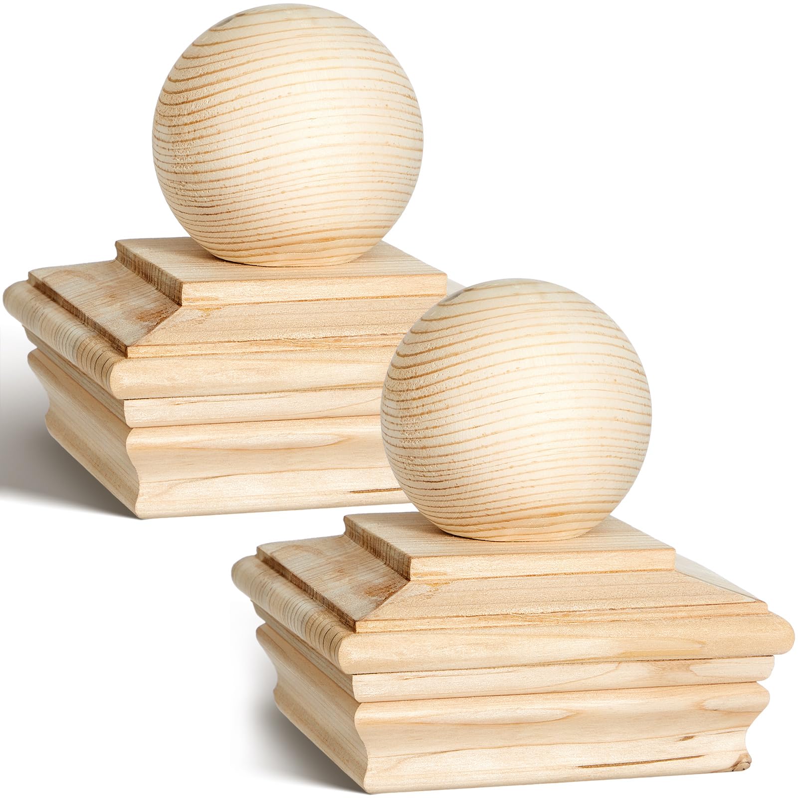 Hosuly 2 Pcs 3 x 3 Inch Wood Post Caps, Cedar Ball Finial