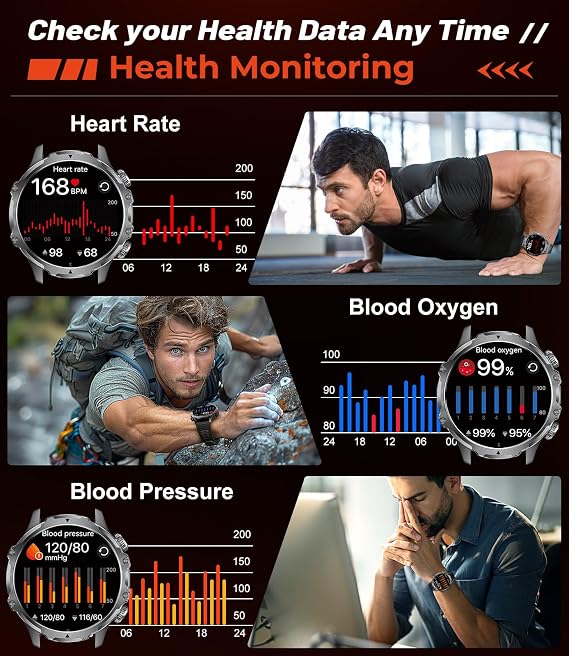 LIGE Military Smart Watches for Men(Answer/Make Calls) 800mAh/1.85 HD Large Screen Smartwatch, Flashlight/120+ Sports Modes/IP68 Waterproof/Sleep Monitor, Fitness Tracker Watch for Android iOS,Black