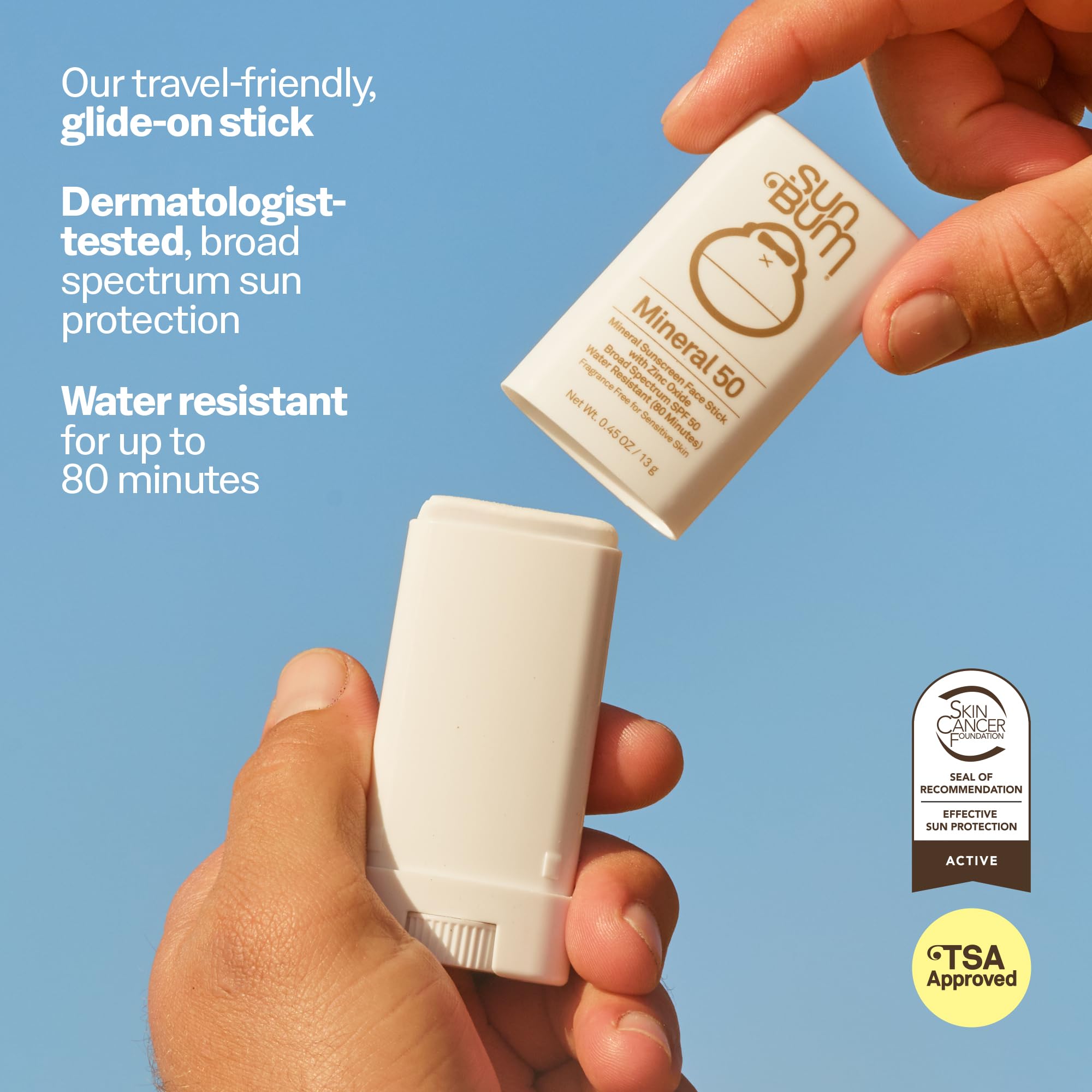 Sun Bum Crema solare minerale SPF 50 per il viso, resistente all'acqua, ad ampio spettro, con vitamina E, ipoallergenica, conforme alla Hawaii 104 Act