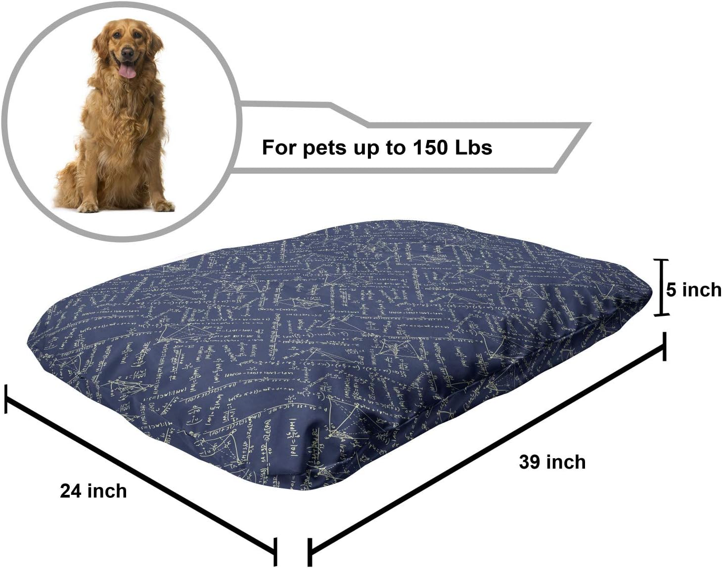 review Lunarable Math Pet Bed, Themed Equations Division and Geometrical Shapes on Dark Toned Backdrop, Chew Resistant Pad for Dogs and Cats Cushion with Removable Cover, 24