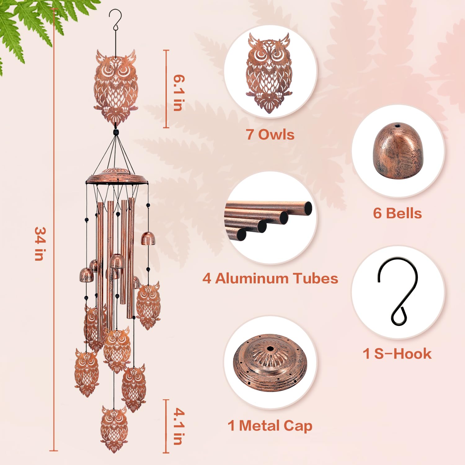 Windspiel mit Eulen, Geschenke mit Eulen für Frauen/Männer/Mutter/Frau/Oma, Geburtstagsgeschenk, Gedenkgeschenk, Metall-Windspiele für draußen/drinnen, Rasen, Terrasse, Veranda, Hof, Gartendeko