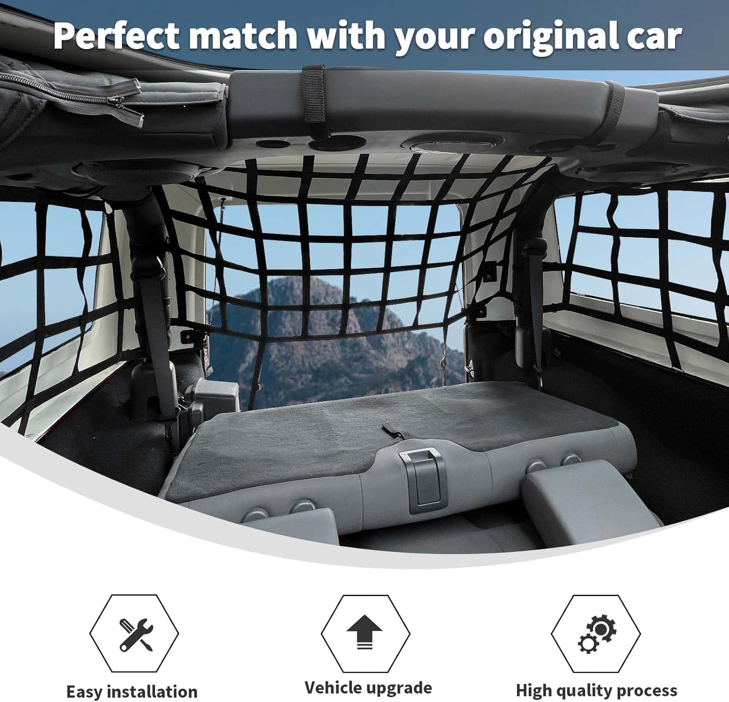 Linskip Heavy Duty Cargo Net Compatible with 2007-2017 Jeep Wrangler JK 2Door, Trunk Divider Net for Jeep JK Exterior Accessories(Black)