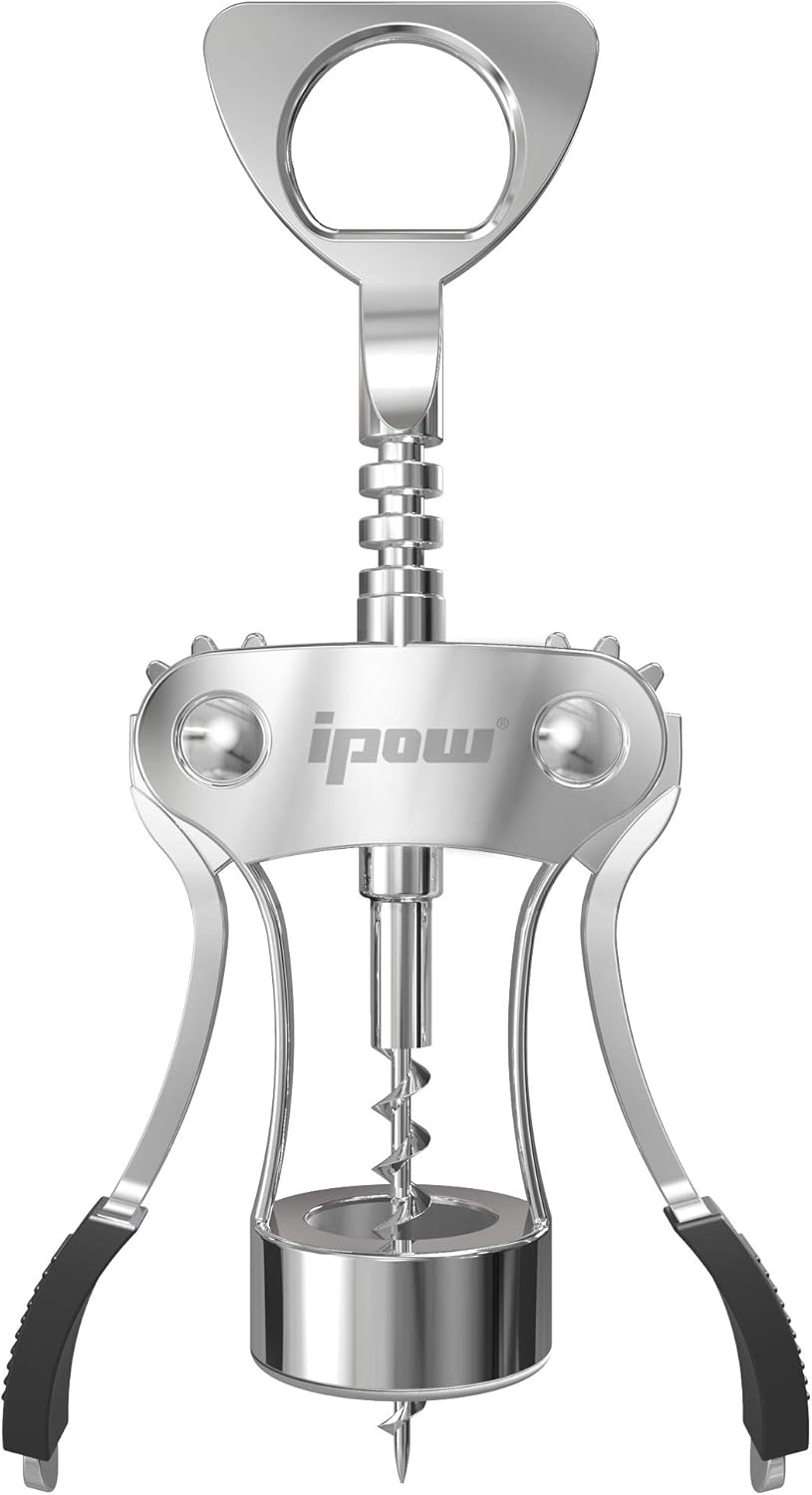 IPOW Wine Opener, Zinc Alloy Wine Bottle Opener, Wing Corkscrew Heavy Duty, Manual Multifunctional Cork Screw for Waiter, Silver