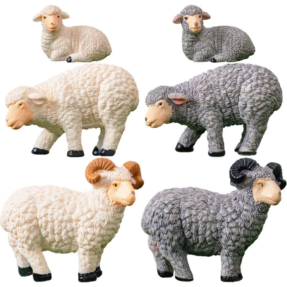 Baokuan Beige/Off-White 6Pcs Miniature Sheep Figurine Lawn Statues Outdoor Sheep Decor Living Room Decor Mini Garden Decor Sheep Figurines Moss Animal Resin Desktop Accessories