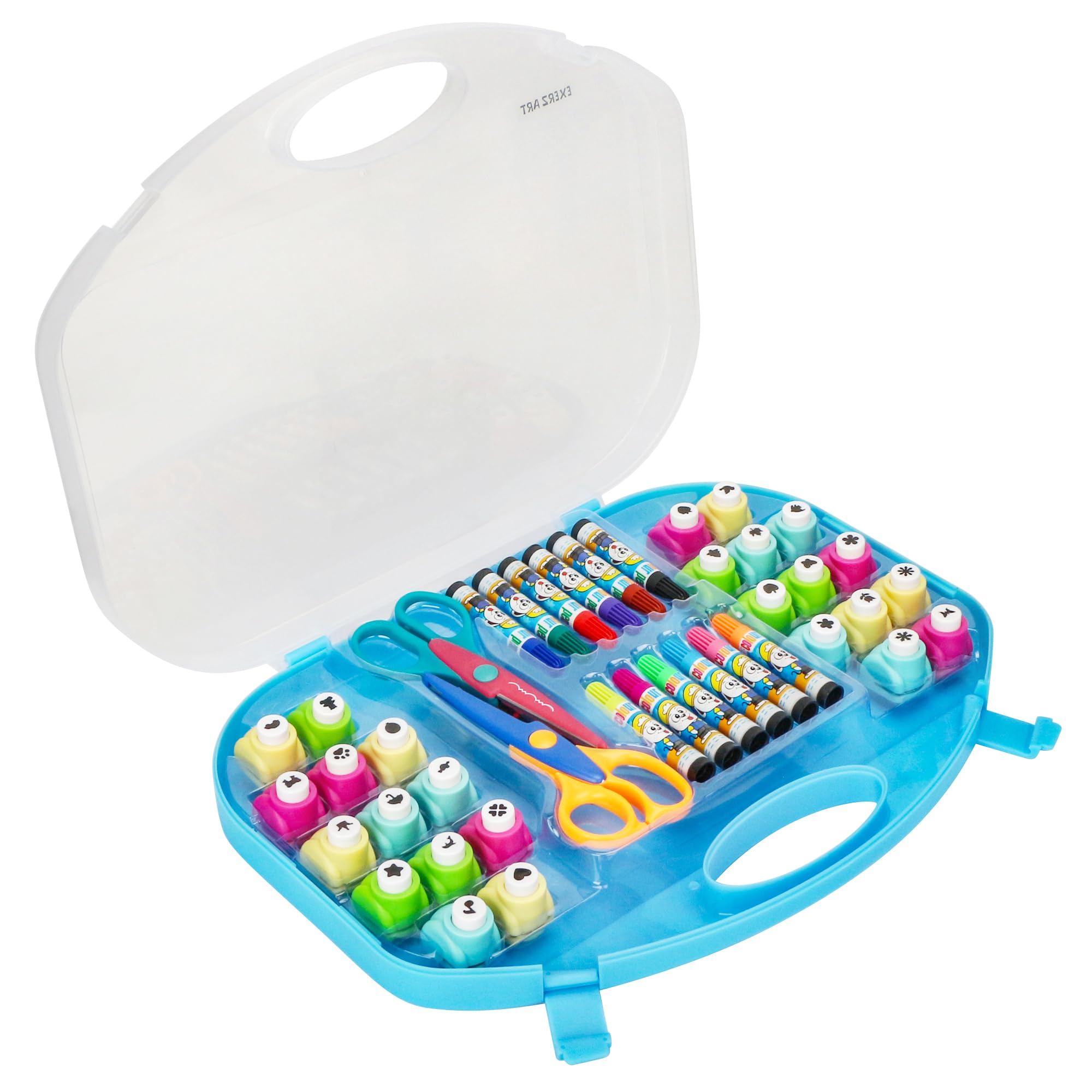 Exerz Set de Arte y Manualidades/Perforadores/Tijeras para Manualidades/Marcadores de Colores – 40 Piezas en un Estuche de Almacenamiento (Azul, 40 Piezas)