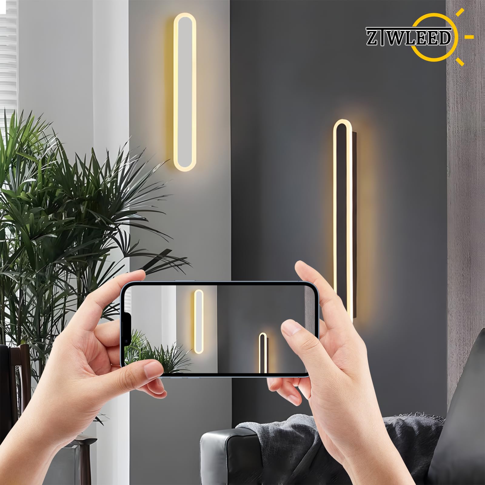 LED Wandleuchte Innen Lange 100CM,38W Wandlampe Moderne | Drei Farbtemperaturen 3000K/4000K/6000K Wandleuchte für Schlafzimmer Wohnzimmer Korridor Treppenhaus,110-240V, Schwarz