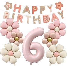 Pack of 8 Birthday Decoration 6 Year Girls, Daisy Decoration 6th Birthday, Daisy Balloon, Helium Balloon Flower, Fairy Decoration Children's Birthday, for Birthday Anniversary Theme Party