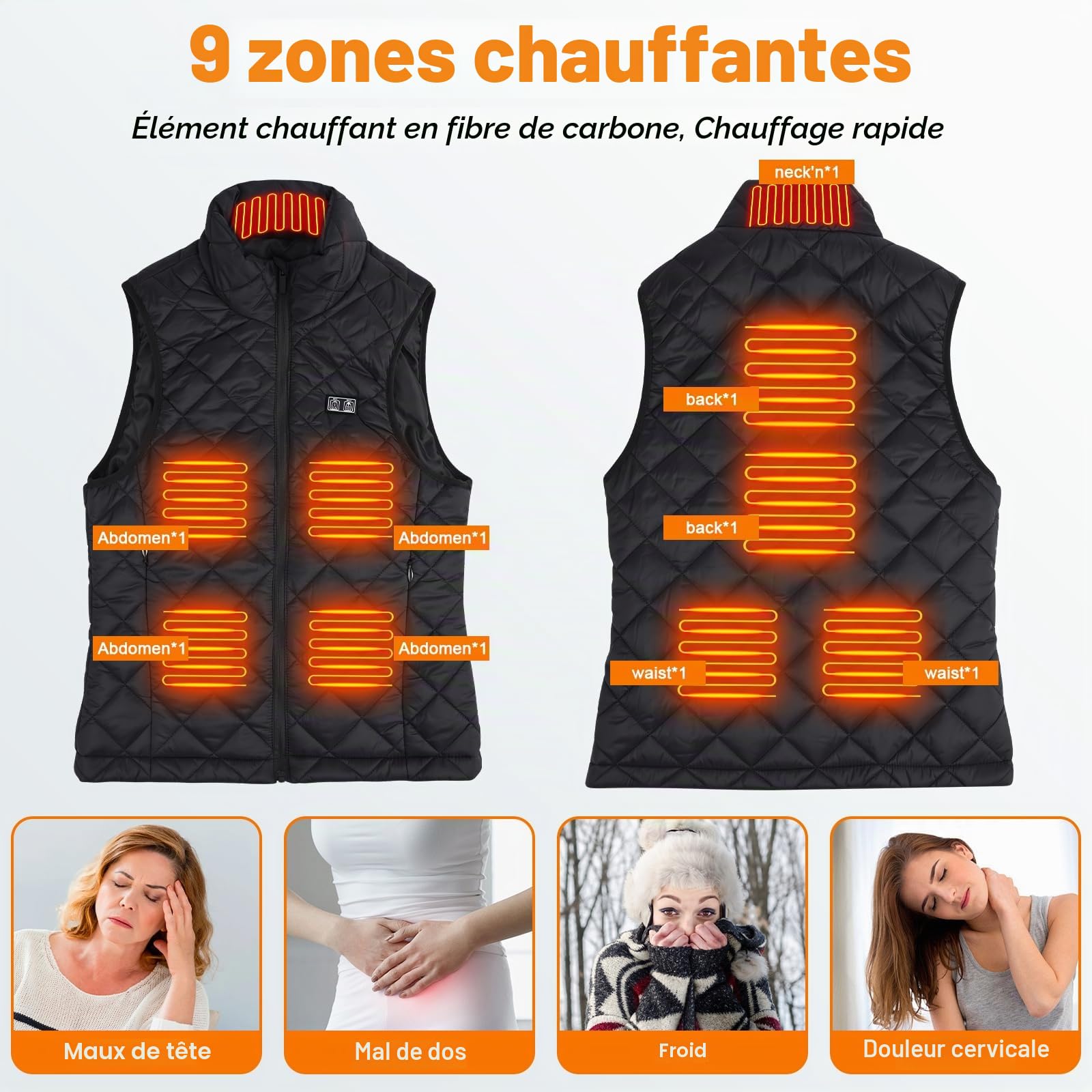 GuKKK Veste Chauffant Homme Femme, Batterie 20000mAh Gilet Chauffant Électrique Électrique USB Vêtement de Chauffage avec 9 Zones de 3 Modes de Chauffe, Hiver Lavable Chauds Gilet Chauffé