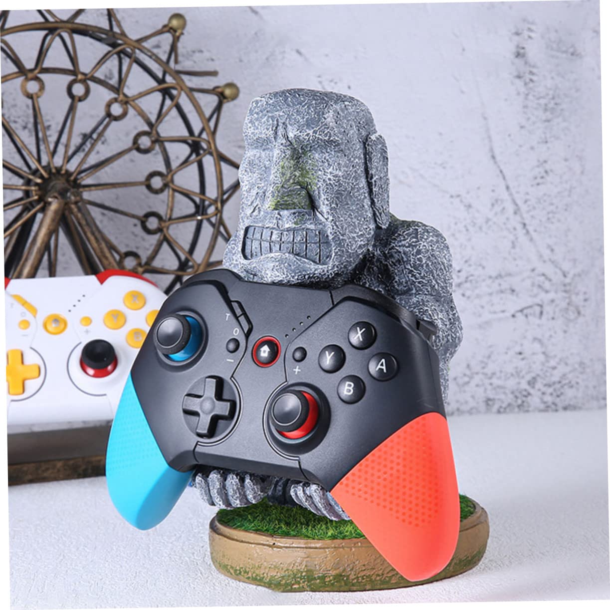 Veemoon Supporto Per Controller Di Gioco in Resina Design Moai Decorativo Da Scrivania, Supporto Stabile Multifunzionale Per Cuffie e Maniglie Da Gaming, Per Appassionati e Collezionisti