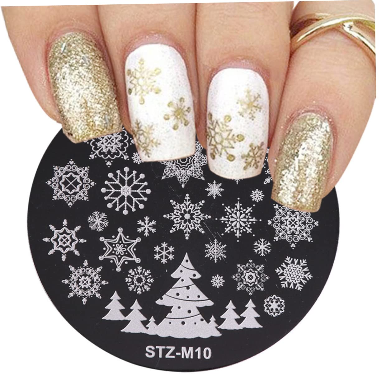 POPETPOP 5pezzi Stampo Per Unghie Natalizio Piastra Rotonda Per Stamping Nail Art Kit Stencil Per Unghie Design Elegante in Metallo Lucido