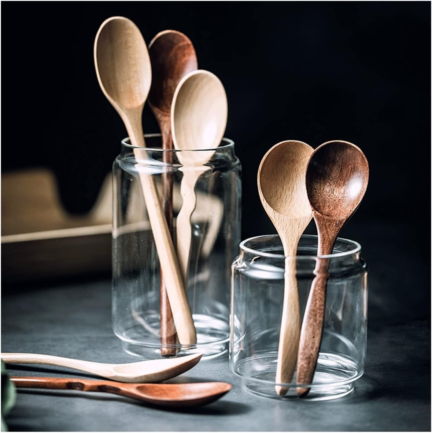 Table Tea Coffee Soup Spoons Wooden Long Handle Spoon Household Soup Spoon Multi-Model Color Hanade Spoon Latte Spoons