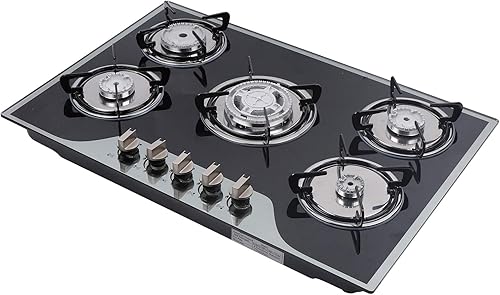 Miniatura 5 de Placa de gas incorporada, estufa de gas de 5 quemadores con vidrio templado, superficie lisa, estufa automática de encendido por pulso, perfecta