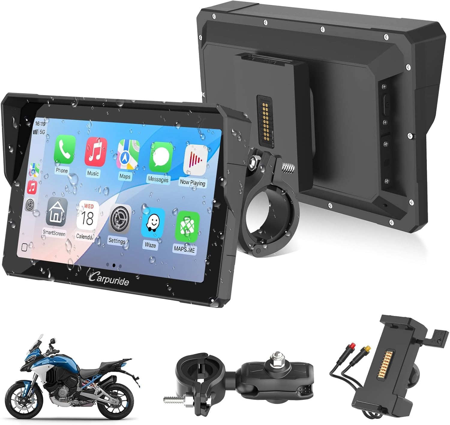 waterproof motorcycle gps screen with carplay and bluetooth