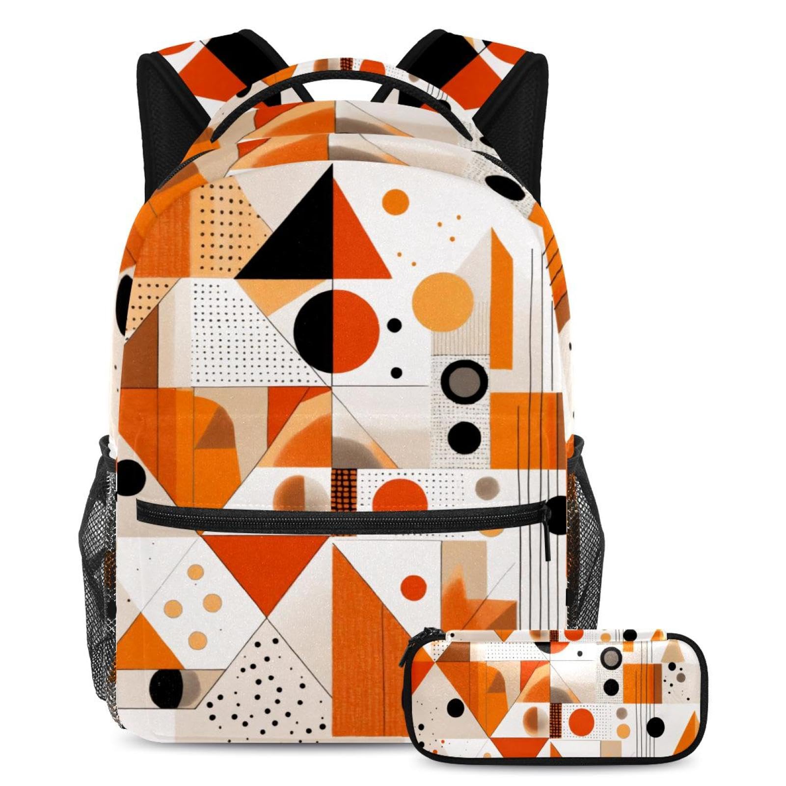 Sac à dos motif géométrique orange pour exprimer son style au collège - 7