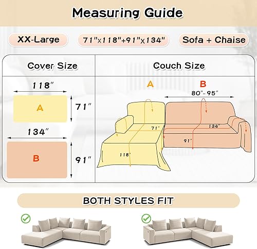 Miniatura 6 de MYSKY HOME Funda de sofá para sofá seccional, 2 fundas de sofá para funda de sofá en forma de L, protector de muebles para mascotas, niños, funda de