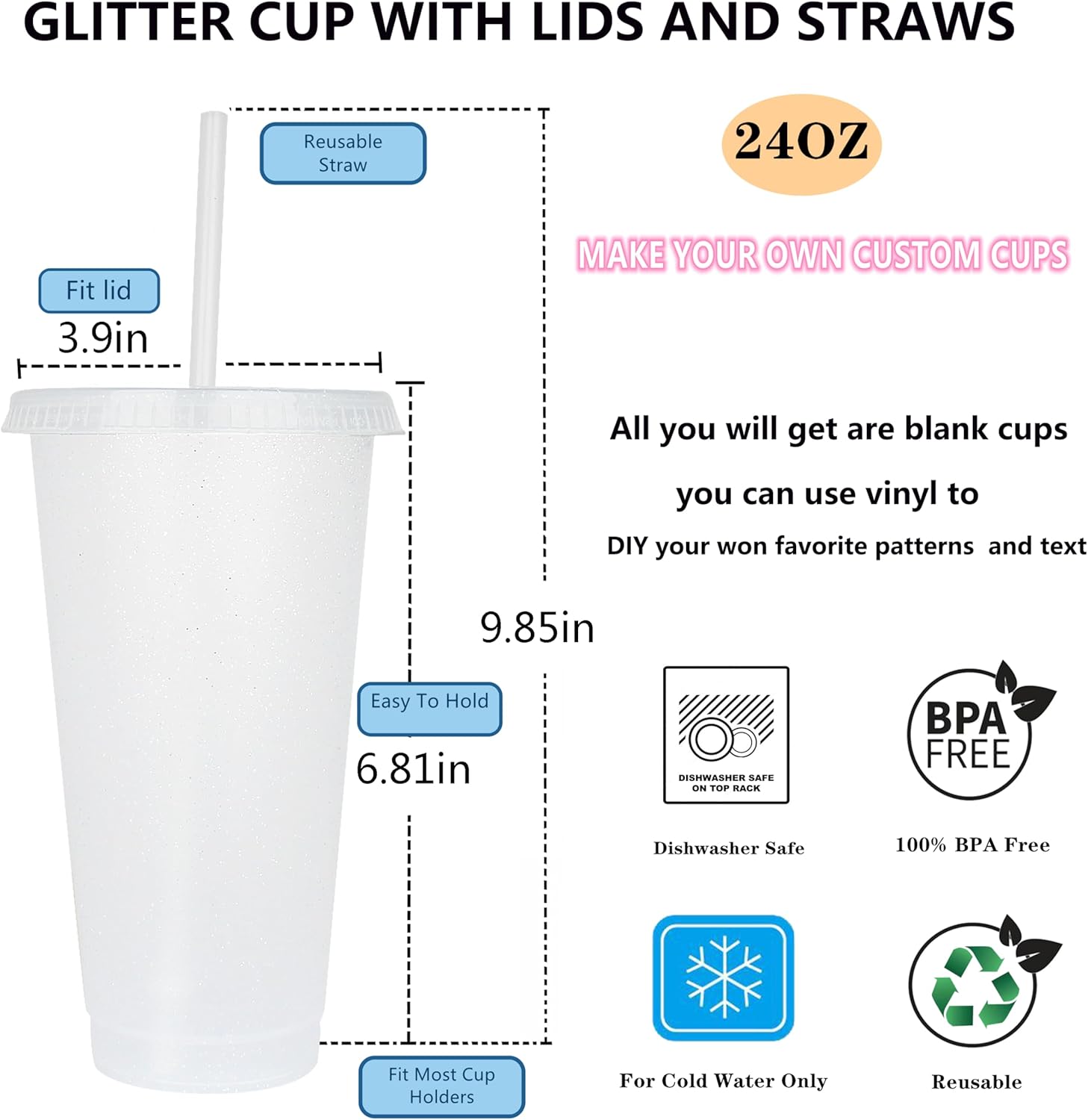 Suertestarry Tumbler with Straw and Lid,Water Bottle Iced Coffee Travel Mug Cup,Reusable Plastic Cups,Perfect for Parties,Birthdays… (White, 36 pack)