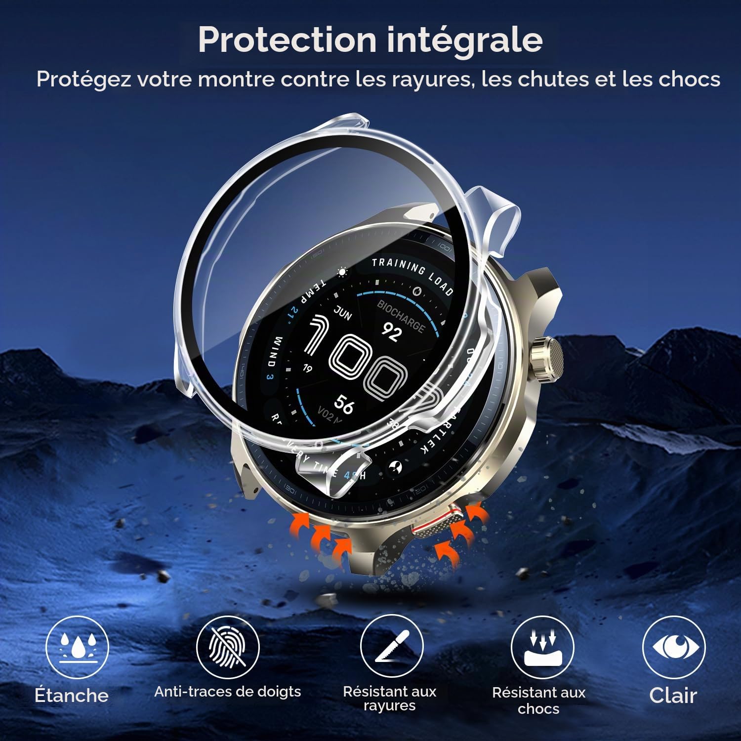 ivoler 3 Pièces Coque Dur PC pour Amazfit Balance 2, Couverture Complète Protection écran en Verre Trempé Étui de Protection Antichoc, Mince Anti-Rayures Bumper Housse (2 Transparent + 1 Noir)