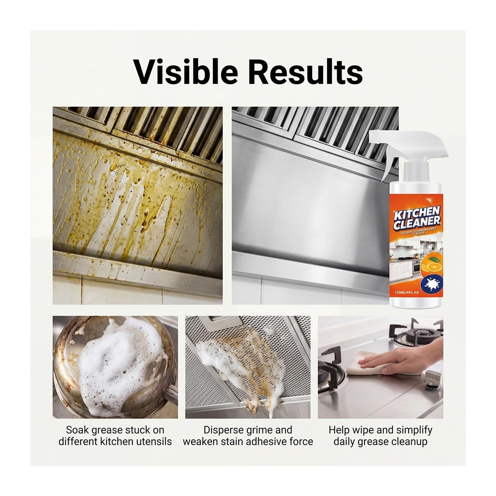 120 Mililitros De Limpiador Cocina for Quitar Manchas Grasa | Elimina fácilmente las manchas rebeldes(2pcs)
