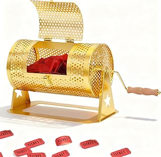 Raffle Drum, Professional Raffle Ticket Spinning Cage,Thickened Metal Raffle Ticket Spinner Box with Sealing Tape, Silent Design Wooden Turning Handle.for Lottery Games, Bingo, Raffle Balls
