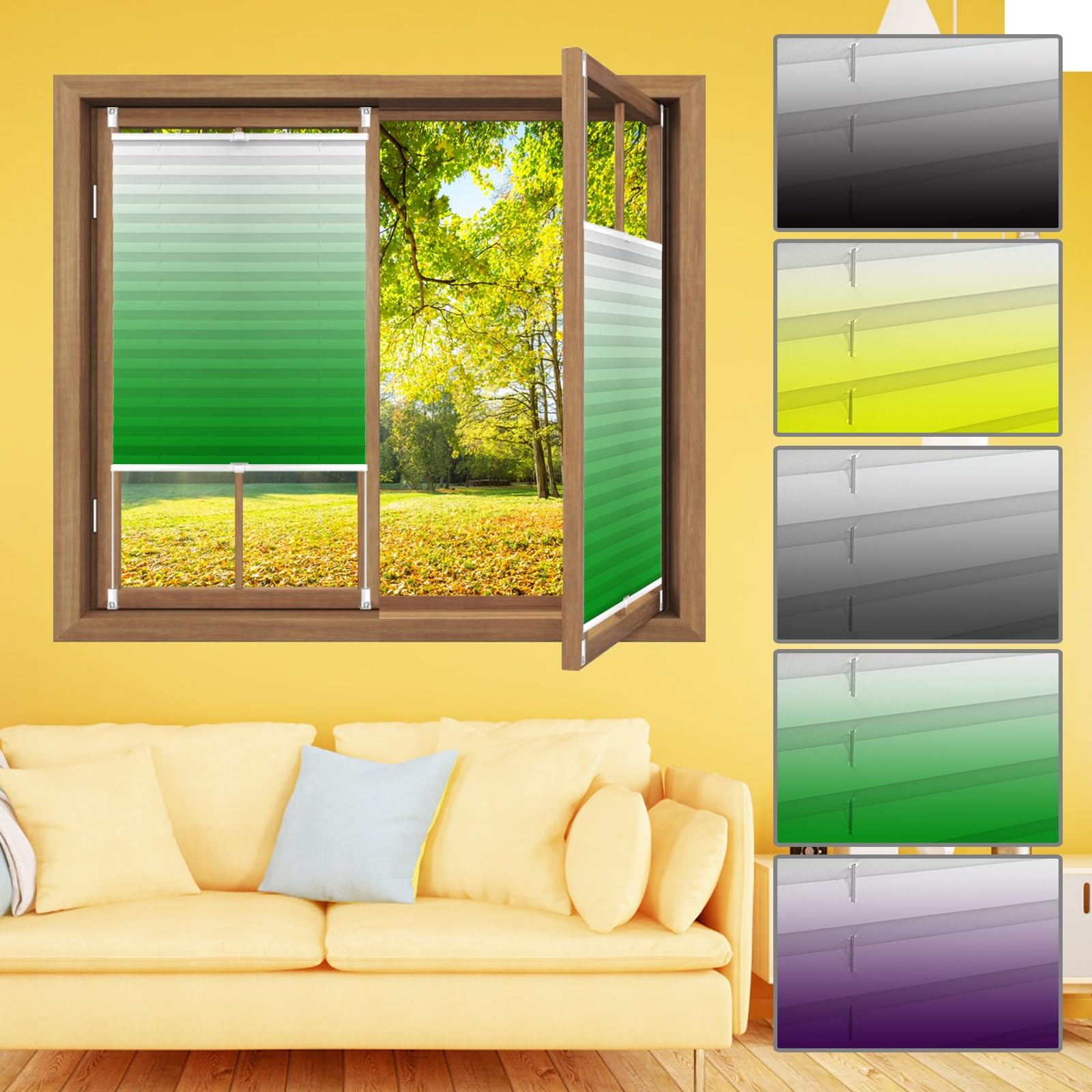 Store Plissé Klemmfix 95 x 160 cm Stores pour Fenêtres, Store Plissé Lumière Naturelle sur Mesure pour Toutes Les fenêtres intérieures pour Fenêtres Et Portes, Vert