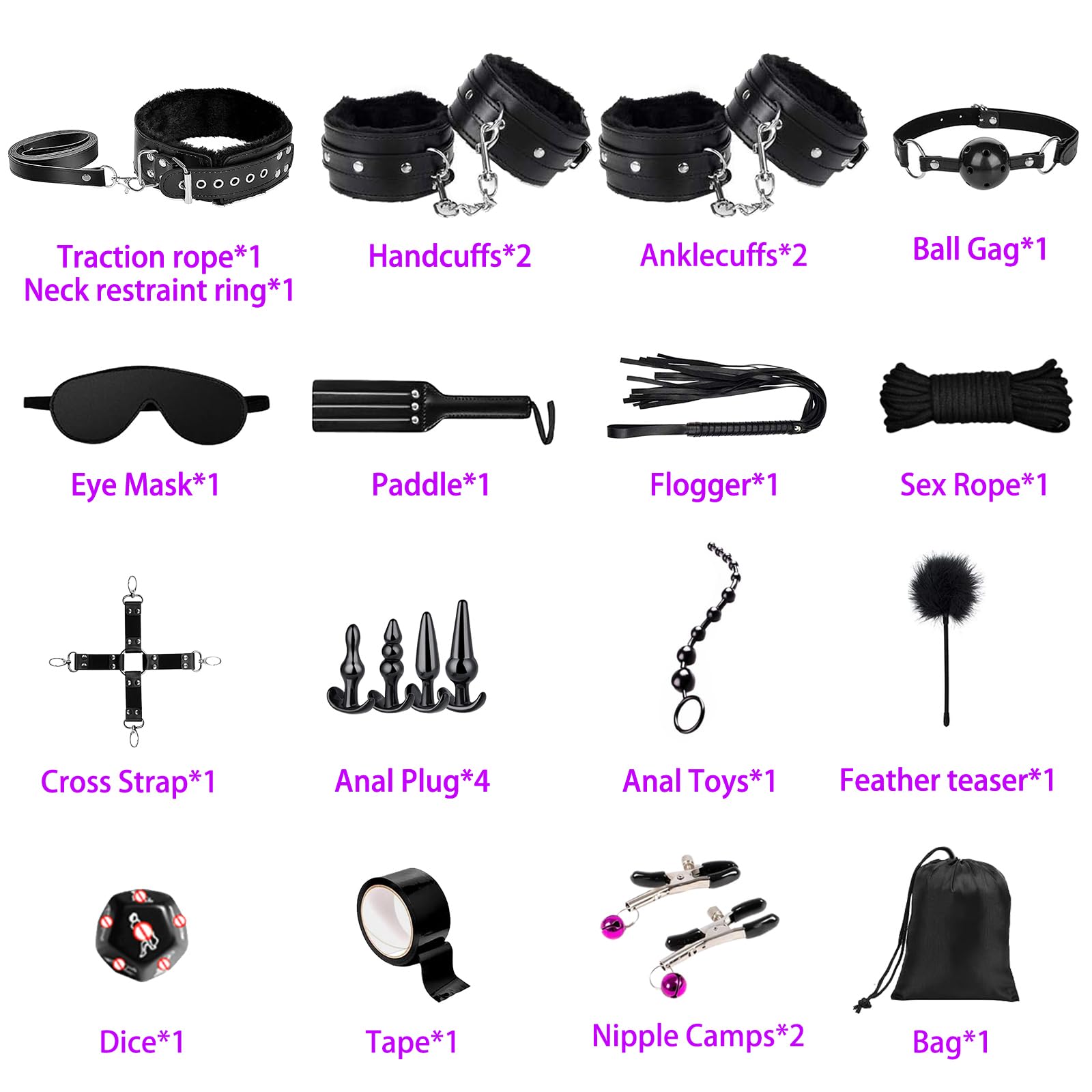 BDSM Bondage Restraints Kit, 23PCS Upgrade Leather Sex Toys Sets, Sex  Accessories for Adults Couples with Storage Bag, Body-Safe Sexual Pleasure  Tools for Women and Men : Amazon.co.za: Health & Household