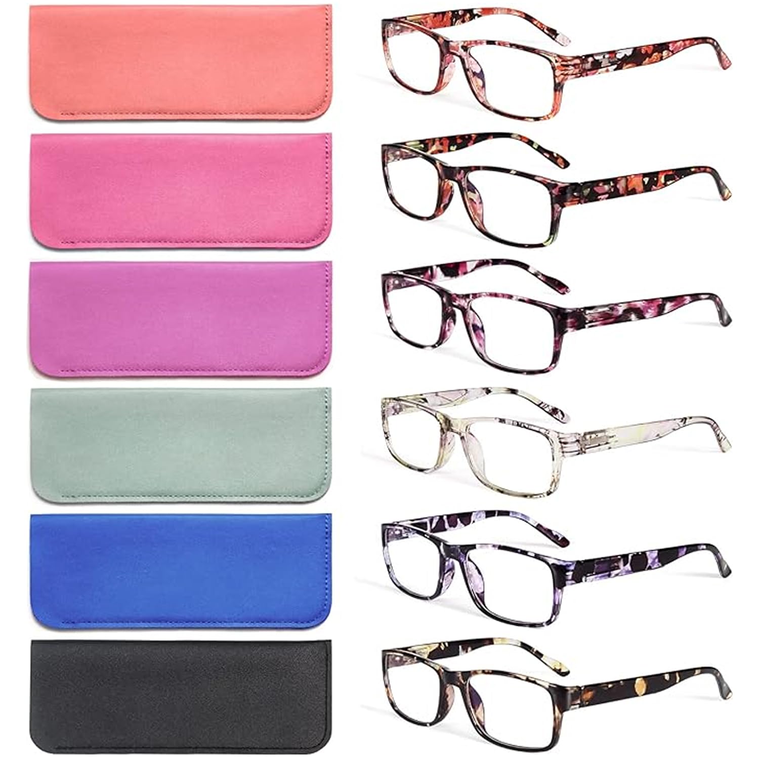 BLS BLUES Reading Glasses for Women/Men Blue Light Blocking, Fashion Readers Anti Eye Strain/Migraine Eyeglasses 6 Packs/Case