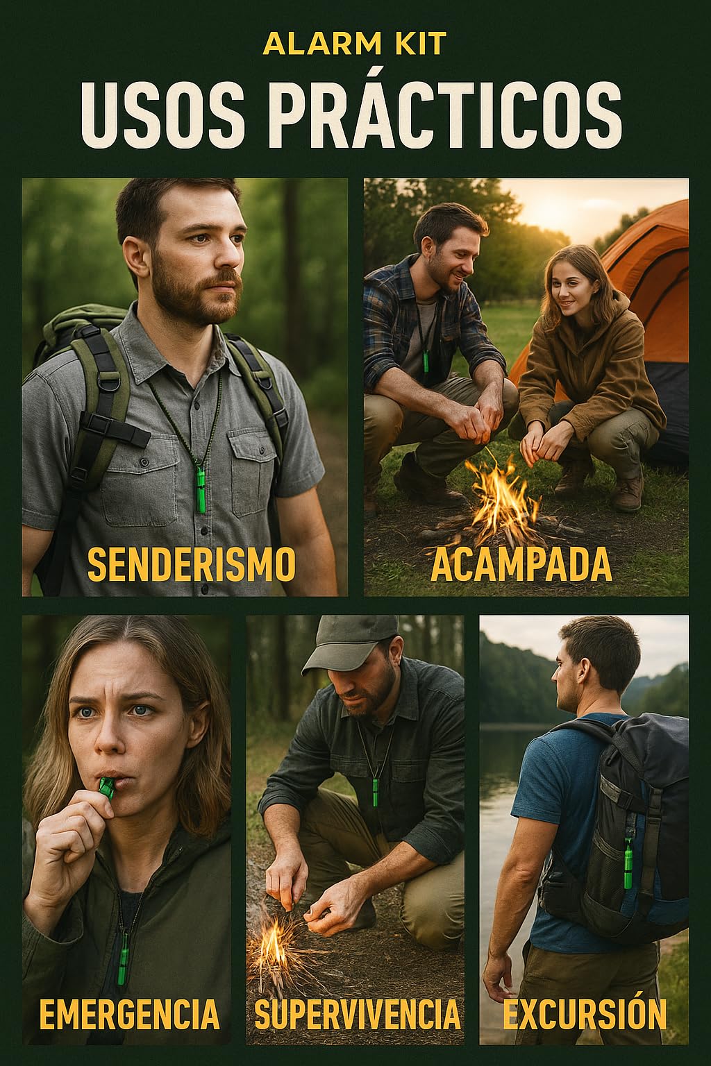 Silbato de Emergencia con Cuerda Paracord 9 Núcleos – Silbato de Supervivencia de Aluminio con Anilla para Senderismo, Montaña, Camping y Seguridad en Coche | Apito de Emergência