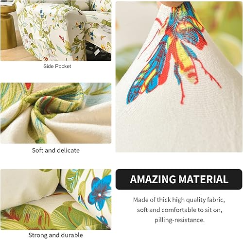 Miniatura 9 de NILUOH Funda elástica para sillón reclinable de 4 piezas, con estampado floral, funda antideslizante para sofá reclinable, protector de muebles con