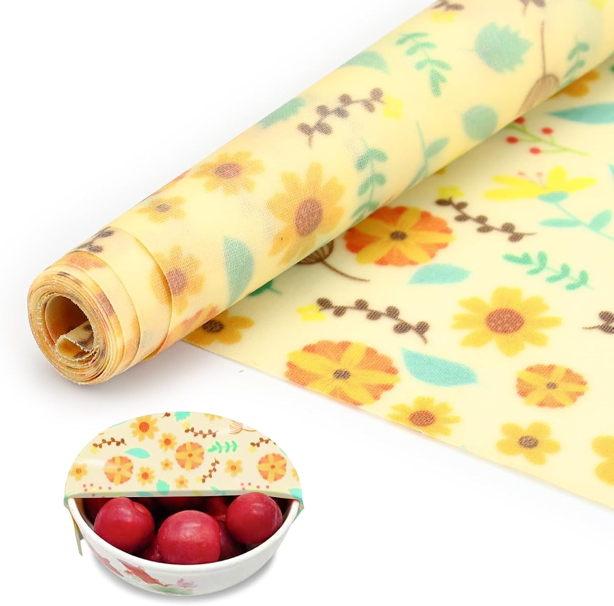 Beeswax Wraps for Food, Large 39.4’’ x 13’’ Beeswax Wrap Roll, Reusable Beeswax Paper Food Wrap for Bread Sandwich Wrapper Bowl Covers, Sunflower