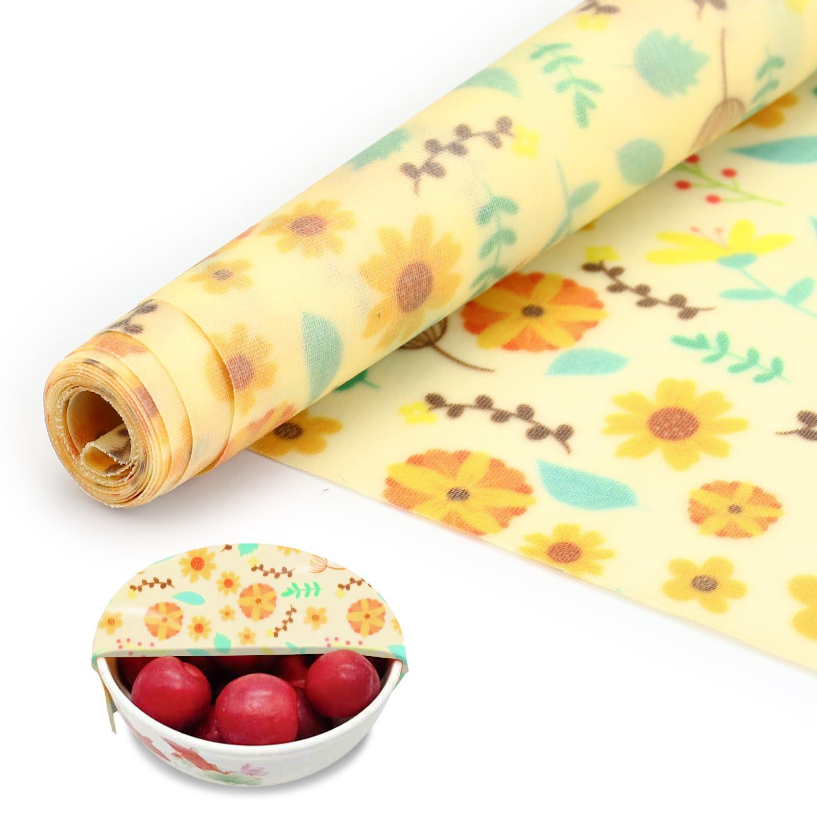 Envolturas de cera de abeja para alimentos, rollo grande de cera de abeja de 39.4 x 13 pulgadas, papel de cera de abeja reutilizable para envolver pan, sándwich, tazón, cubiertas, girasol