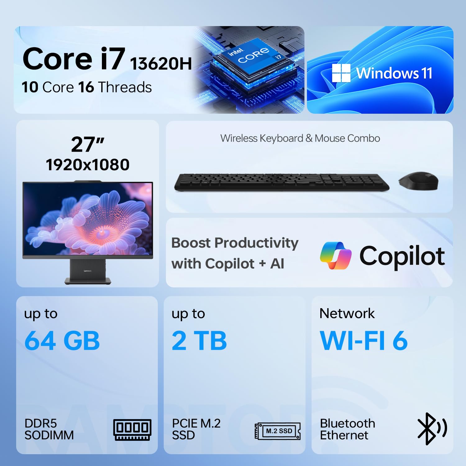 Amazon.com: Lenovo IdeaCentre Business Computer All-in-One PC, 27
