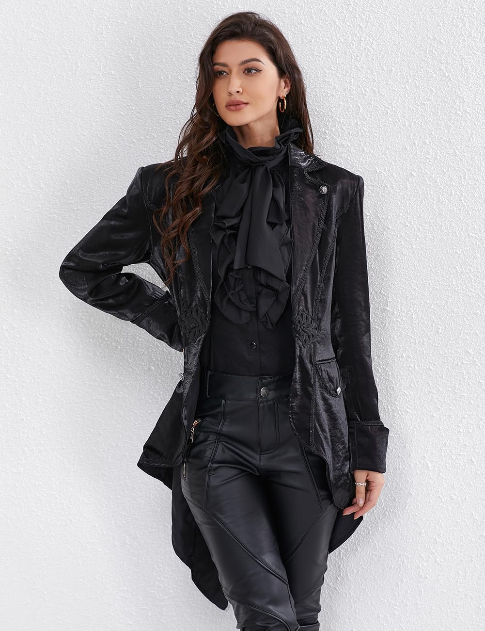 Women Gothic Lapel Suit Victorian Tailcoat Jackets Steampunk Outfits Medieval Pirate Coat - Image 6