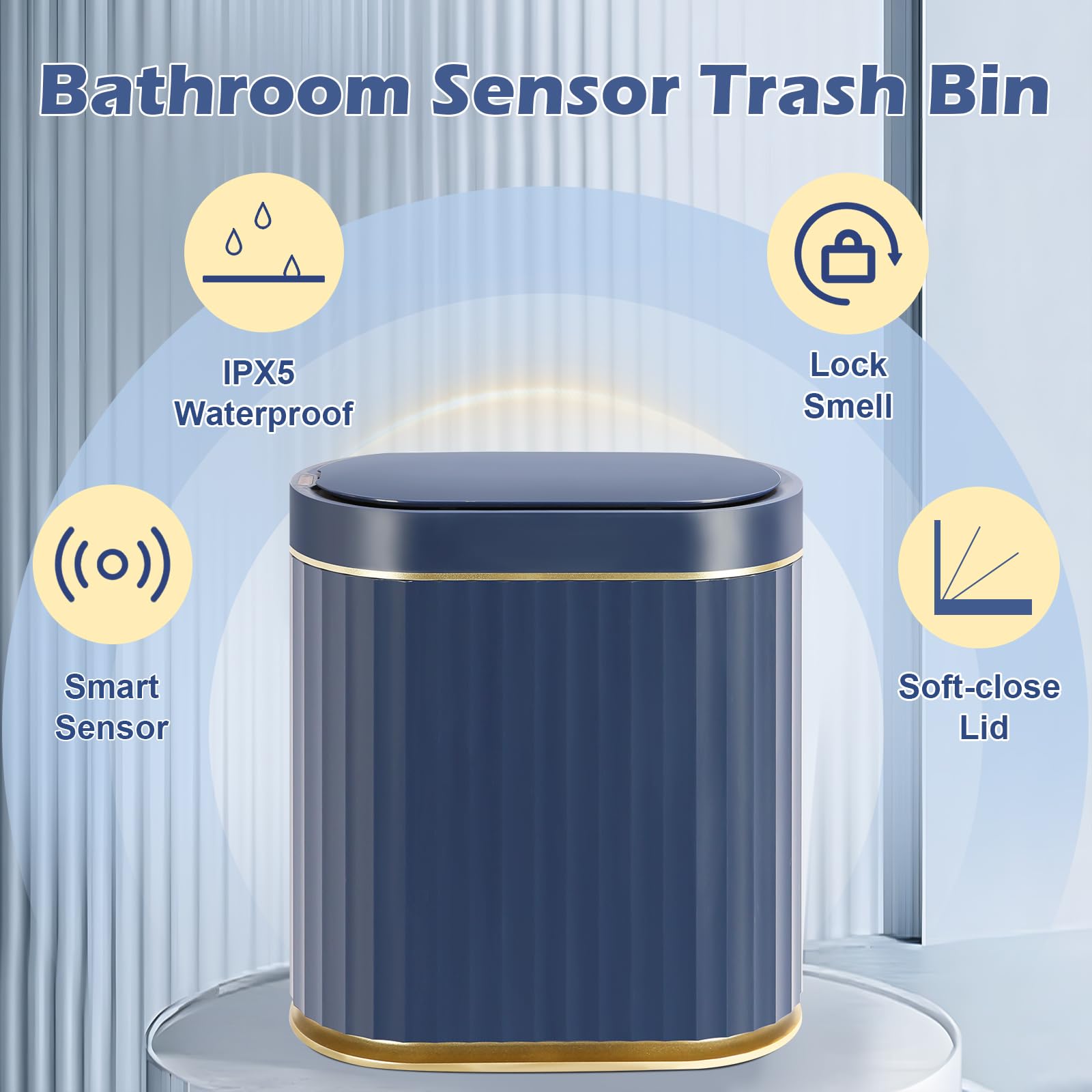 ELPHECO Pattumiera con sensore da 2 galloni, impermeabile da 7,5 l, con sensore di movimento, pattumiera automatica da bagno, bidone della spazzatura sottile, bagno, ufficio, camera da letto, blu