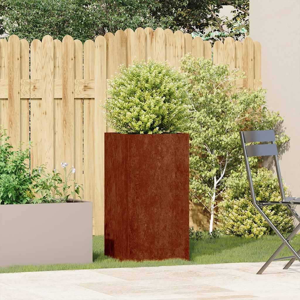 Pflanzkübel Rostig Wetterfester Stahl 40x40x80 cm Hochbeet mit offenem Boden für Garten Balkon Terrasse, stabiles Pflanzgefäß mit Abflussloch und natürlichem Rostfinish