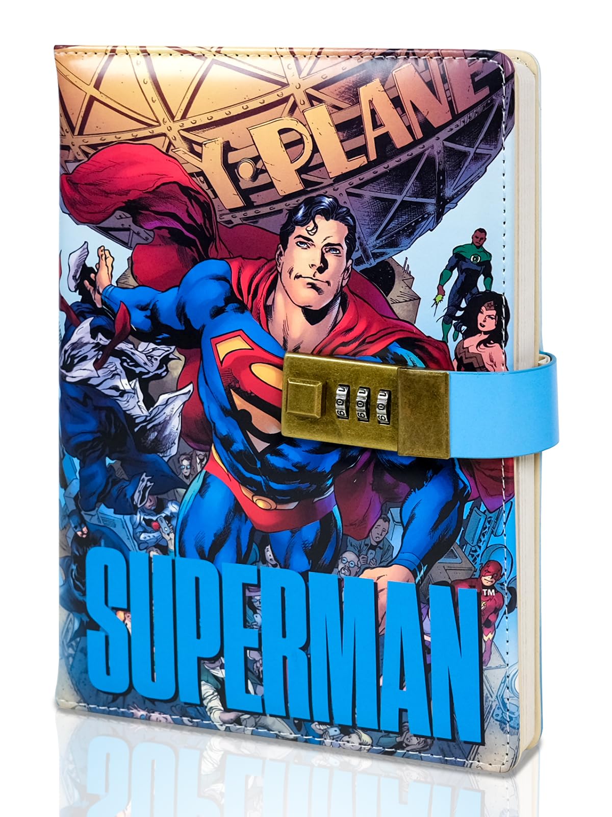 Superhelden-Tagebuch mit Schloss, Comic-inspiriertes PU-Leder-Notizbuch, Tagebuch mit Schloss, 228 Seiten, gesperrter Tagebuch, Planer, Organizer für Jungen, Mädchen, Teenager, Fans, Schule oder