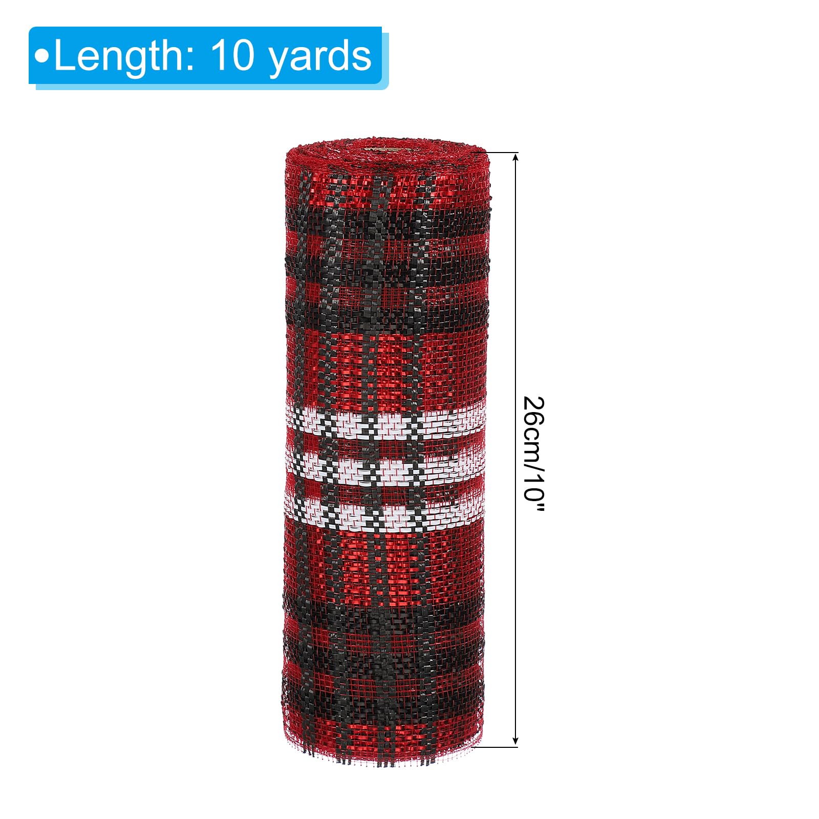 PATIKIL Decorative Mesh Ribbon, 10 Inch x 10 Yard Mesh Ribbon Roll Foil Metallic for Christmas Tree Wreath Decoration Red/White/Black - Image 2
