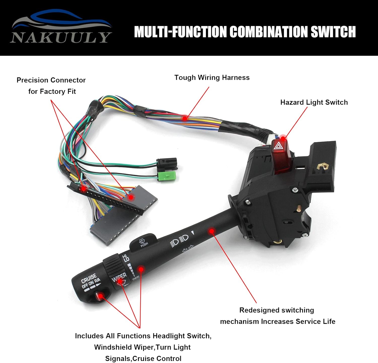 Nakuuly Multifunction Turn Signal Switch Compatible with 1999-2002 Chevy Silverado Suburban Tahoe Avalanche & GMC Sierra Yukon Combination Wiper Arm Lever Replaces # 26100839 3441937