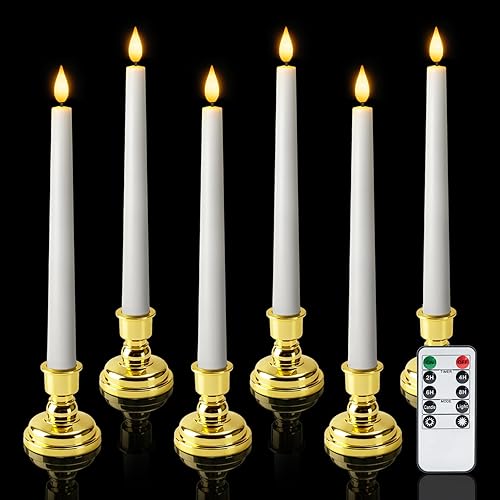 Miniatura 9 de Juego de 6 velas cónicas sin llama con control remoto, temporizador, velas de ventana de plástico que funcionan con pilas, velas LED de 9.6 pulgadas